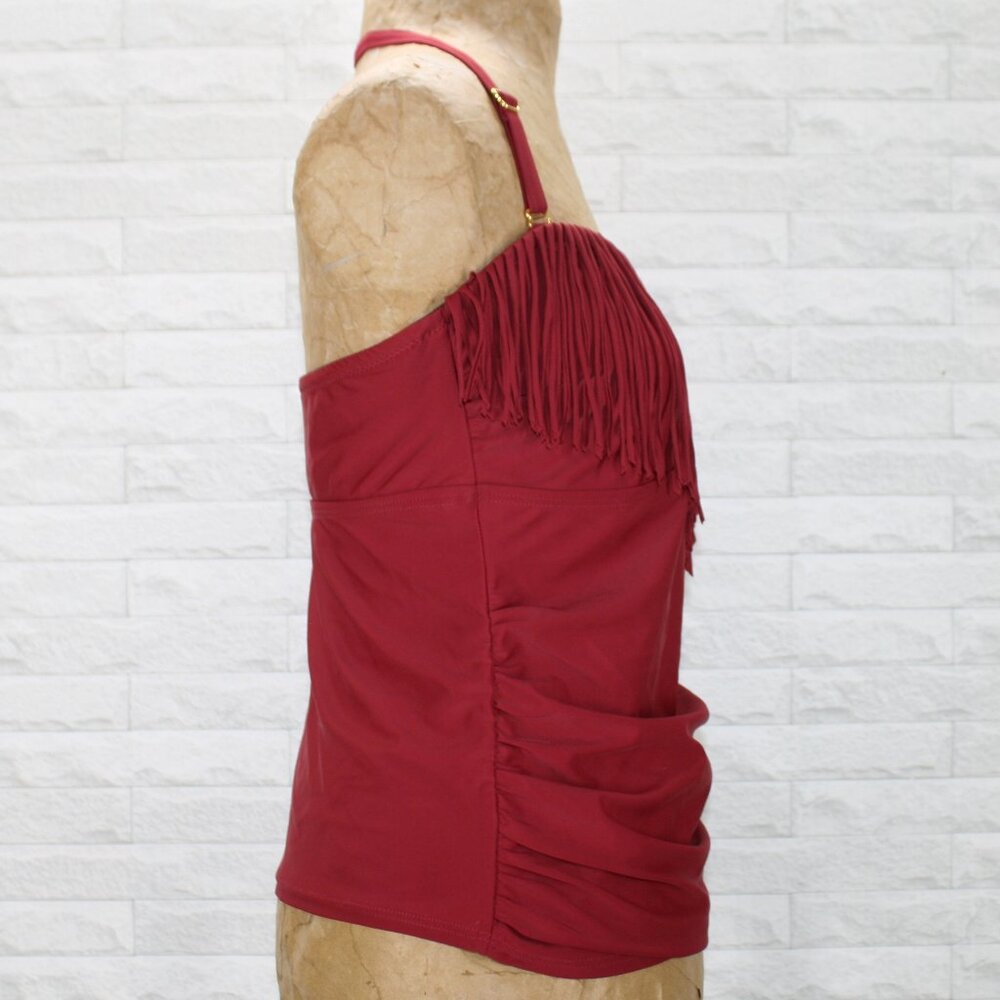 SWIMSUITS FOR ALL Tankini Fringe Top Swim Suit Bathing Suit Halter Burgundy 12 - Picture 3 of 14